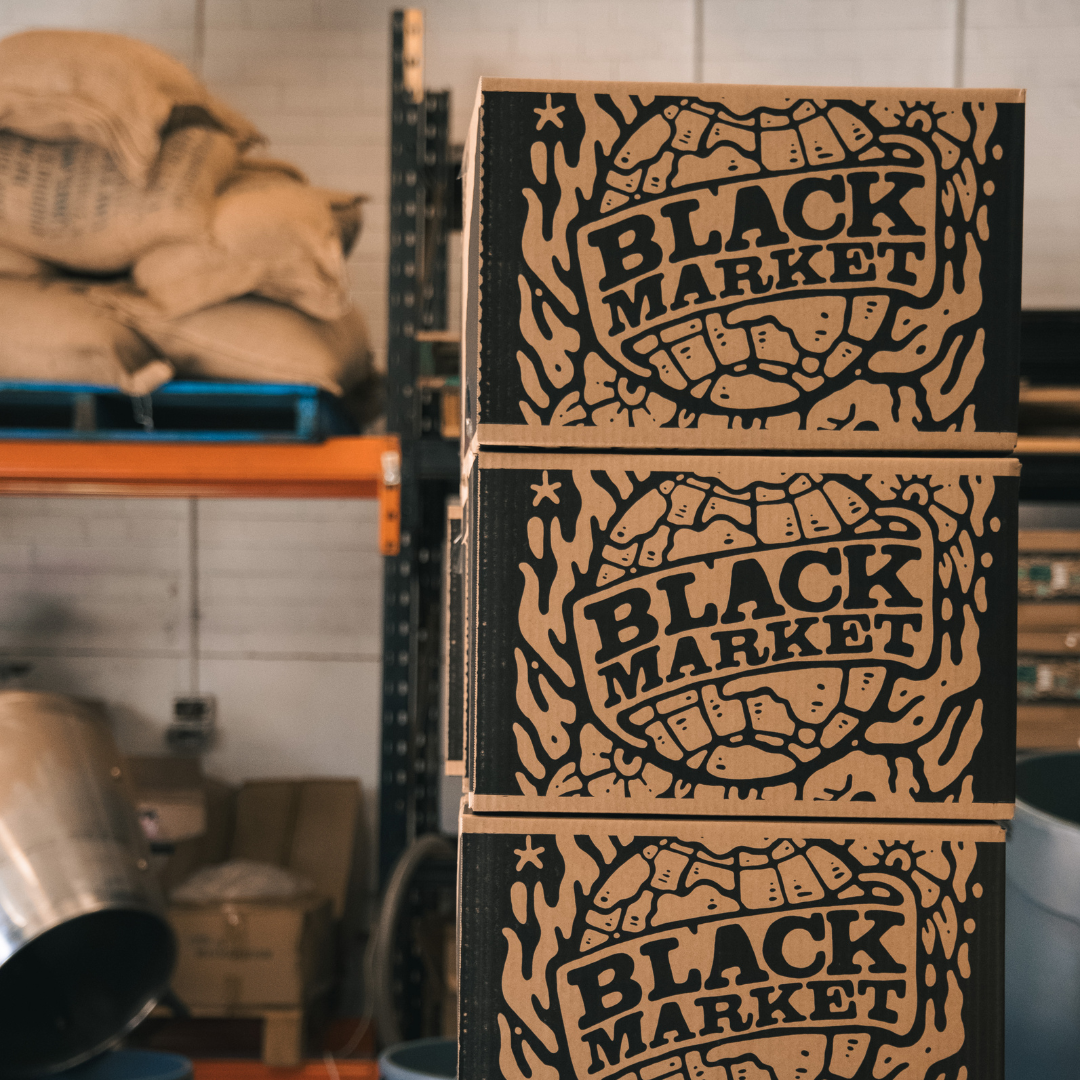 black market coffee boxes of coffee ready to be shipped across Sydney to wholesale cafe partners
