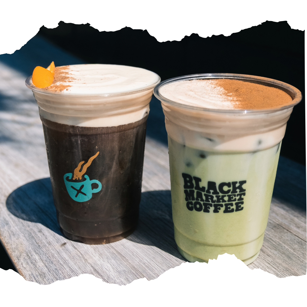 iced drinks in black market coffee cups
