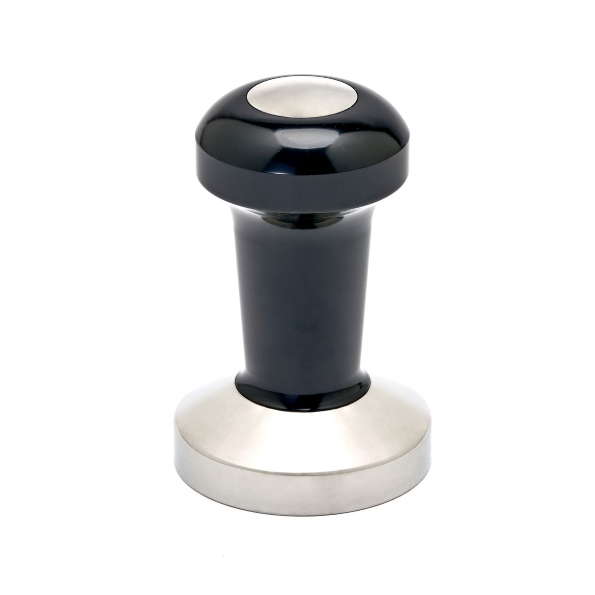 Rhino Tamp Black and silver coffee tamp on a white background