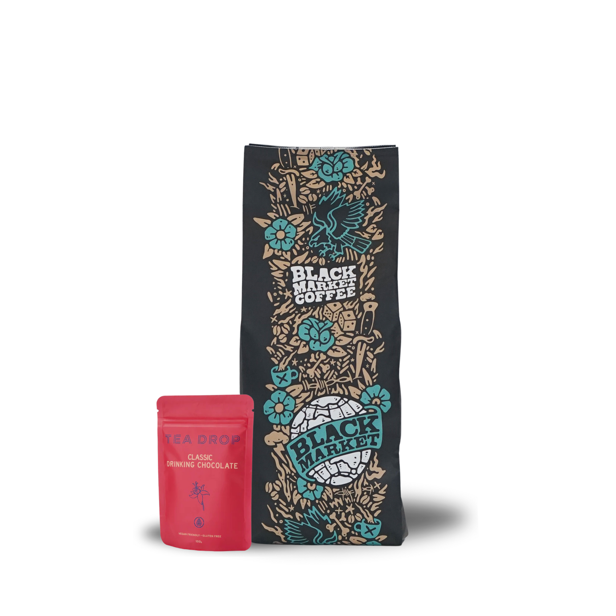 Enjoy Black Market Coffee Cappuccino kit, with our signature Liberty Blend and Choc Powder