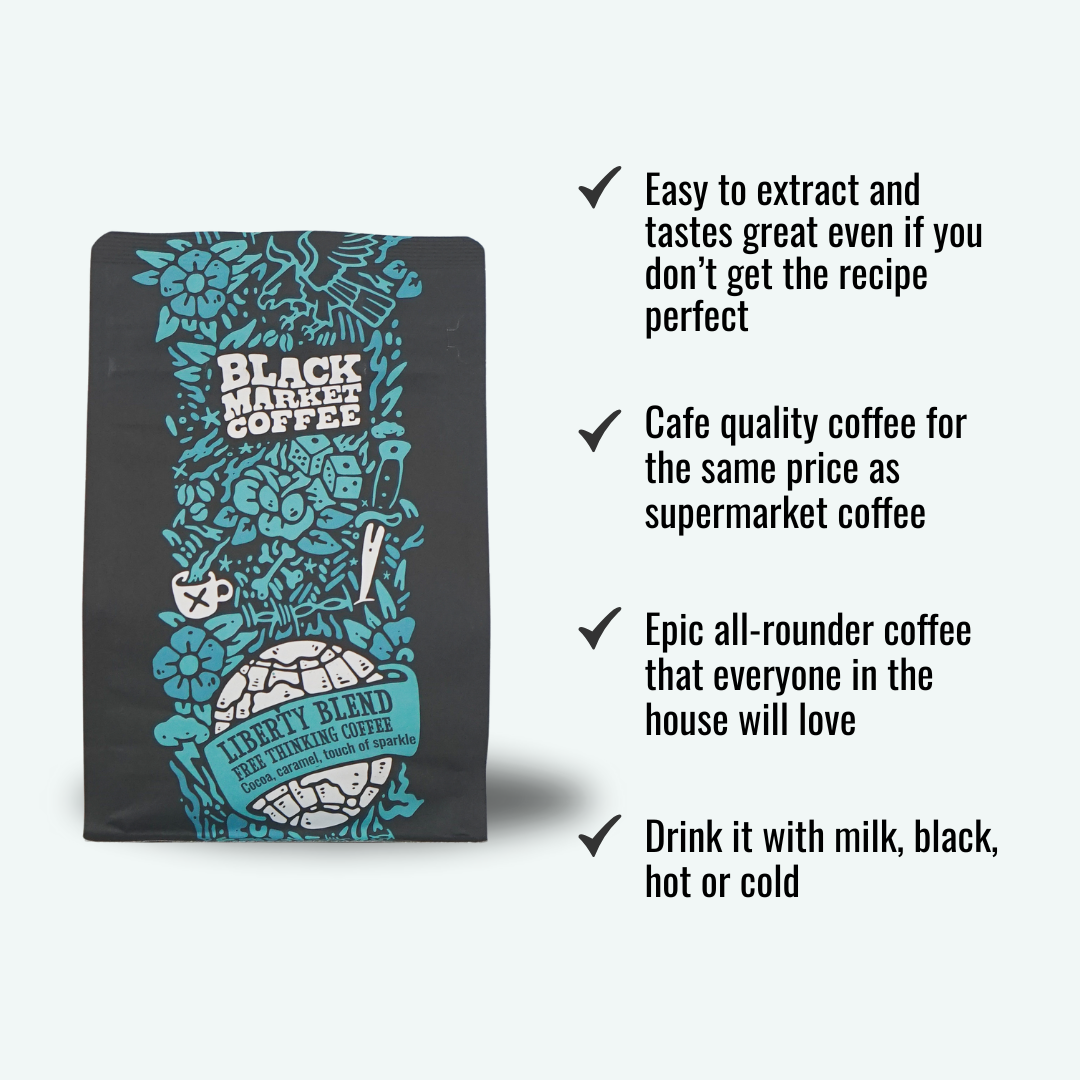 Liberty Blend coffee beans important information from Black Market Coffee Marrickville