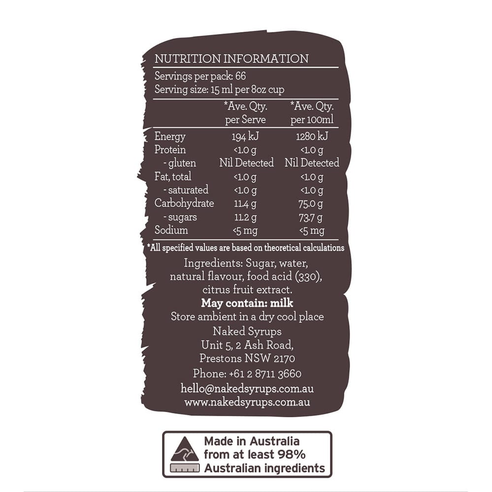 Nutrition information Naked Syrups Vanilla