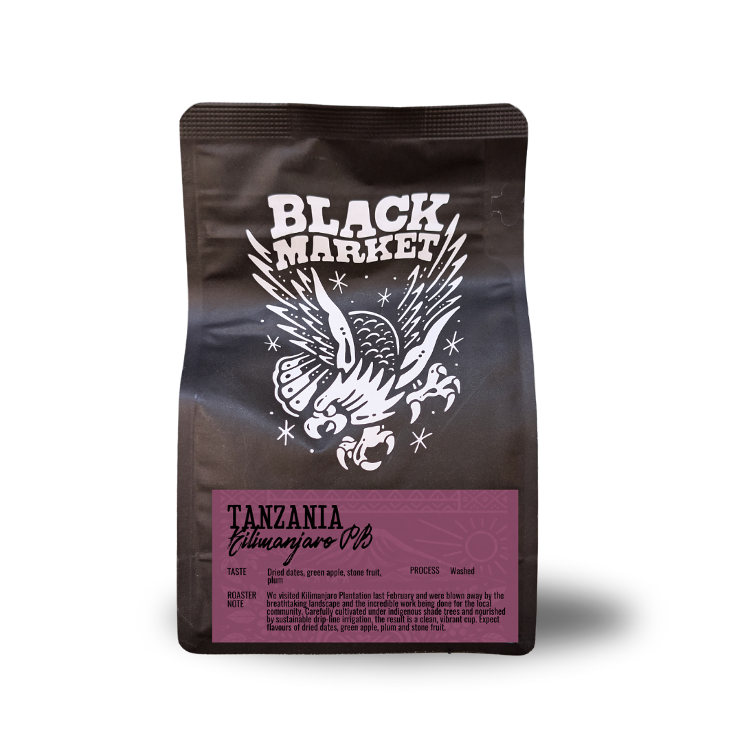 Tanzania Kilimanjaro Peaberry washed coffee bag from Black Market Coffee