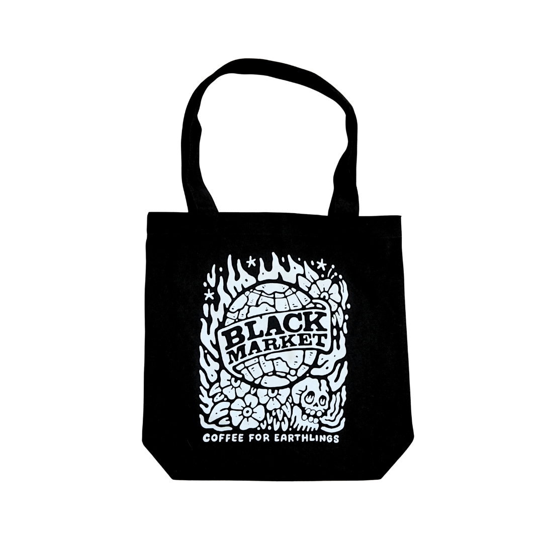BlackMarket Coffee tote bag studio shot - reusable canvas shopping bag