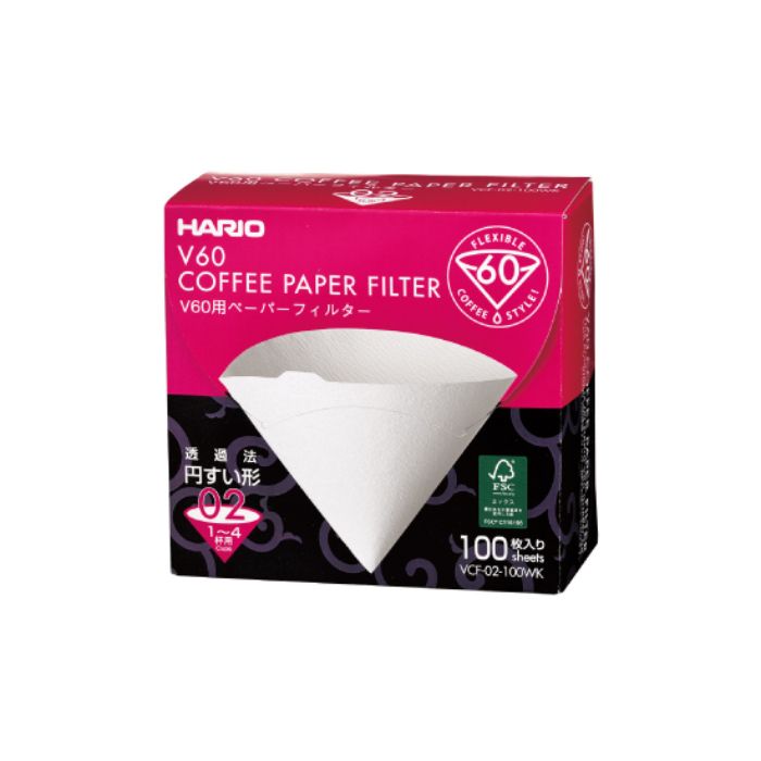 Hario V60 paper filters size 02 - 100 pack white oxygen bleached pour-over coffee filters