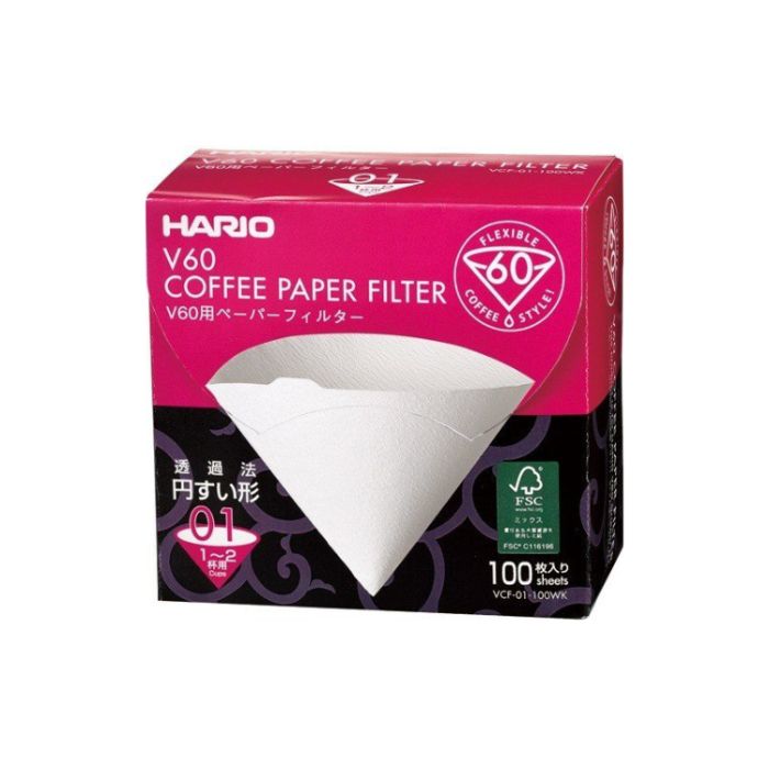 Hario V60 paper filters size 01 - 100 pack white oxygen bleached pour-over coffee filters